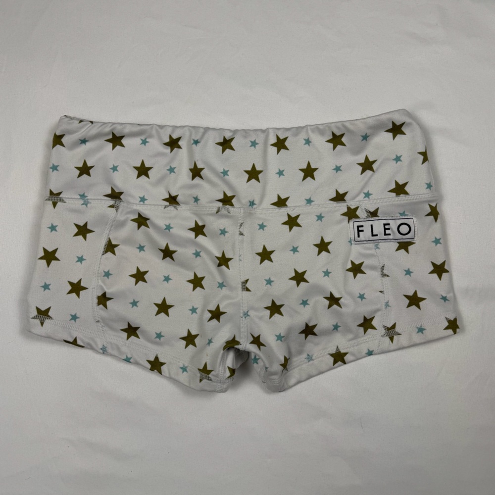 FLEO Star Print Athletic Shorts Size M White Blue Olive CrossFit Gym Training